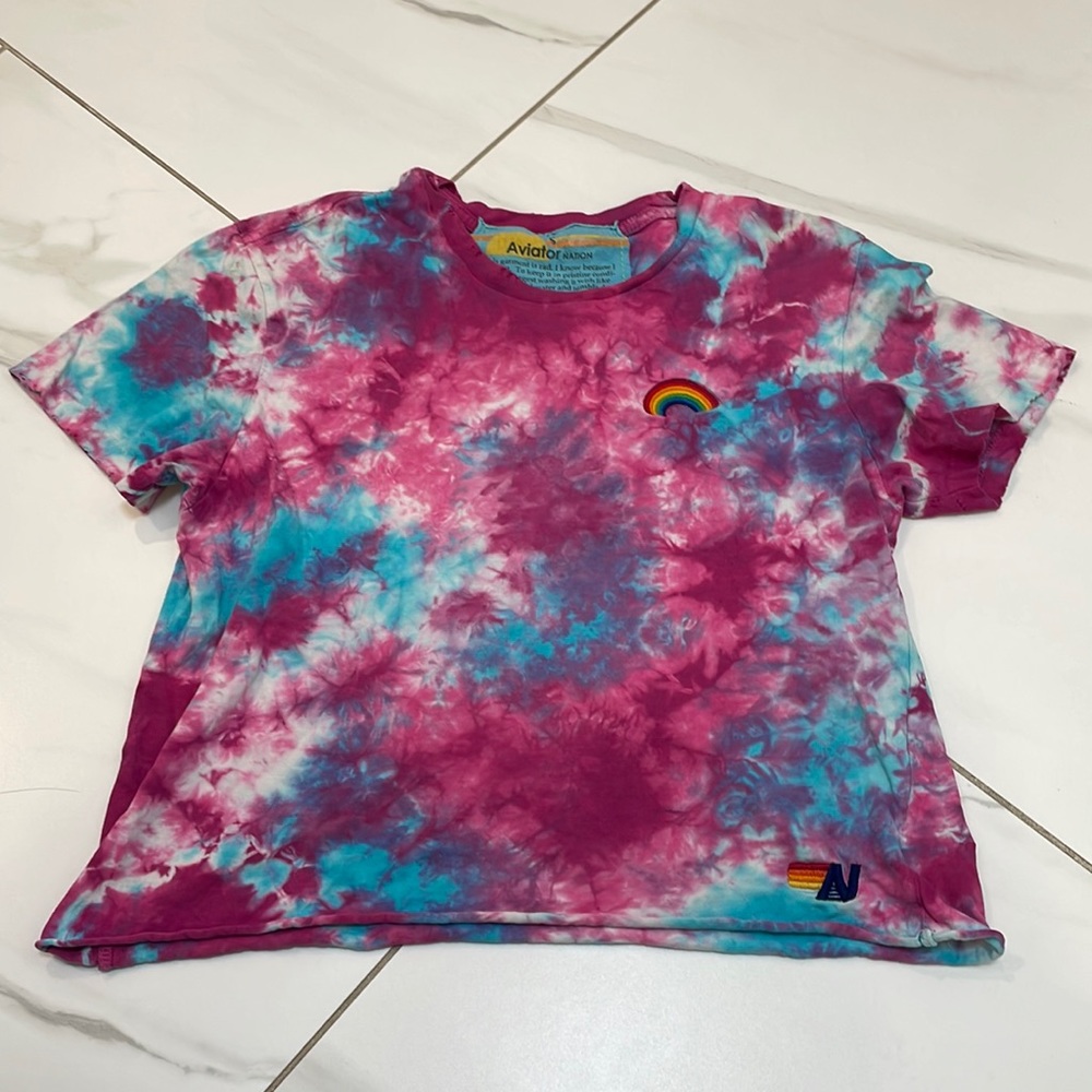 Aviator Nation Tie Dye Cropped Tee with Rainbow
